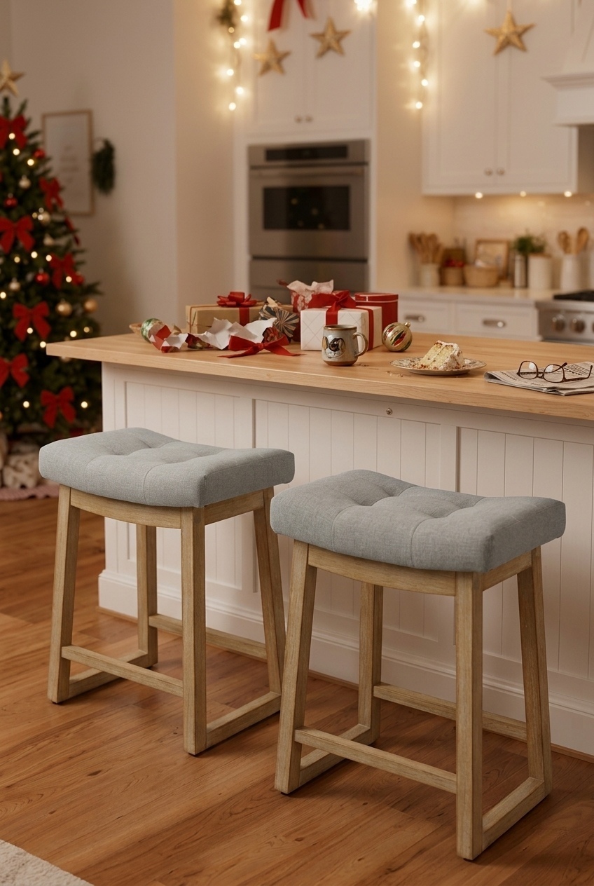 Why a Backless Wooden Saddle Counter Stool Is the Effortless Kitchen Update You Need