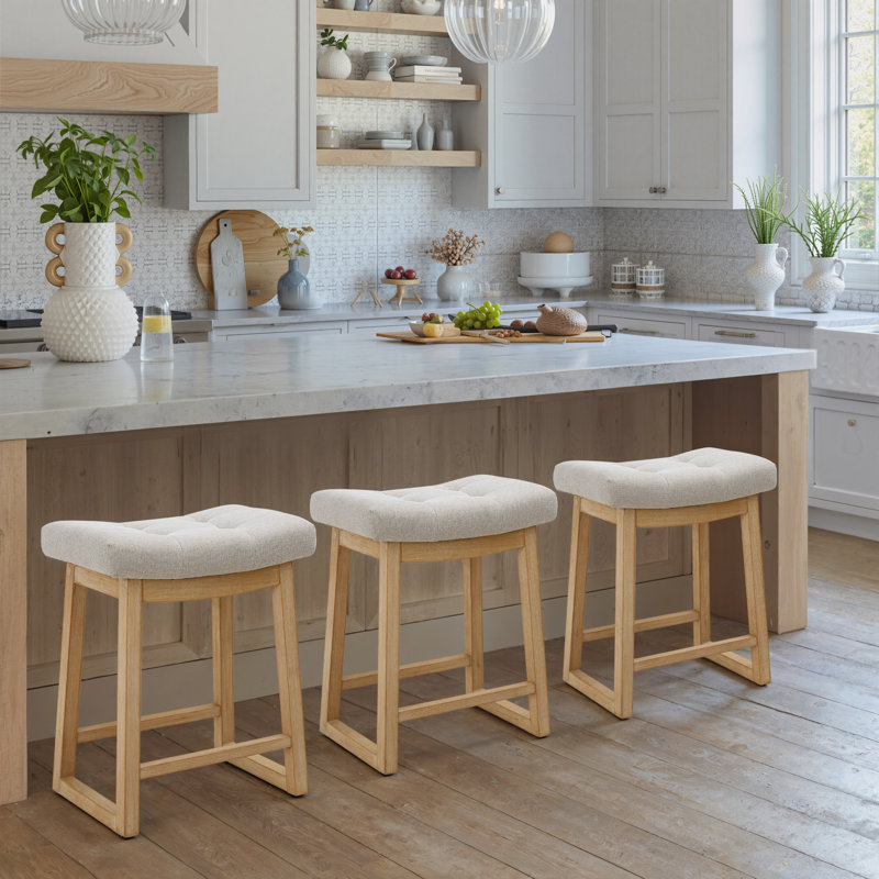 Why a Backless Wooden Saddle Counter Stool Is the Effortless Kitchen Update You Need