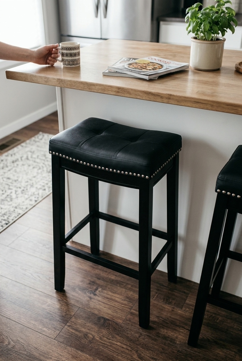 Lark Manor Arlyce 265 Solid Wood Backless Counter Stool With Vegan Leather Upholstered Seat W009699890